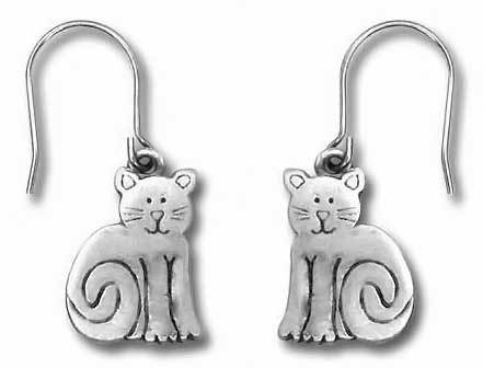 Sitting Cat Pewter Drop Earrings
