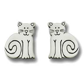 Sitting Cat Pewter Post Earrings