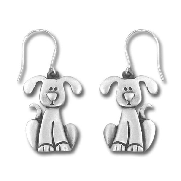 Dog with Drop Ears Pewter Drop Earrings