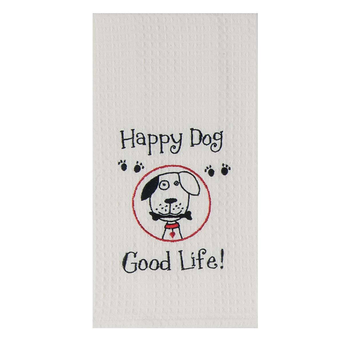 Happy Dog - Embroidered Waffle Cotton Towel