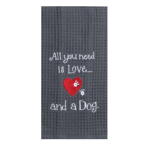 Love Dog - Embroidered Waffle Cotton Towel