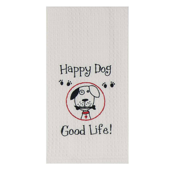 Happy Dog - Embroidered Waffle Cotton Towel