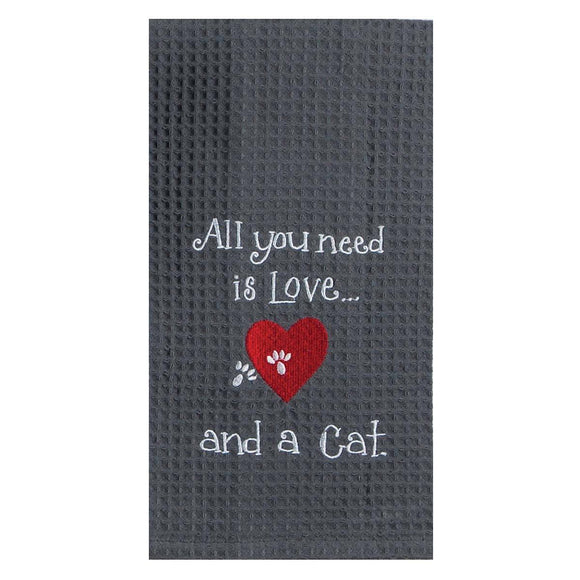 Love Cat - Embroidered Waffle Cotton Towel