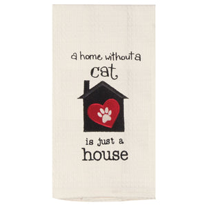 Cat Home House - Embroidered Waffle Cotton Towel