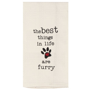 Best Things in Life are Furry - Embroidered Waffle Cotton Towel