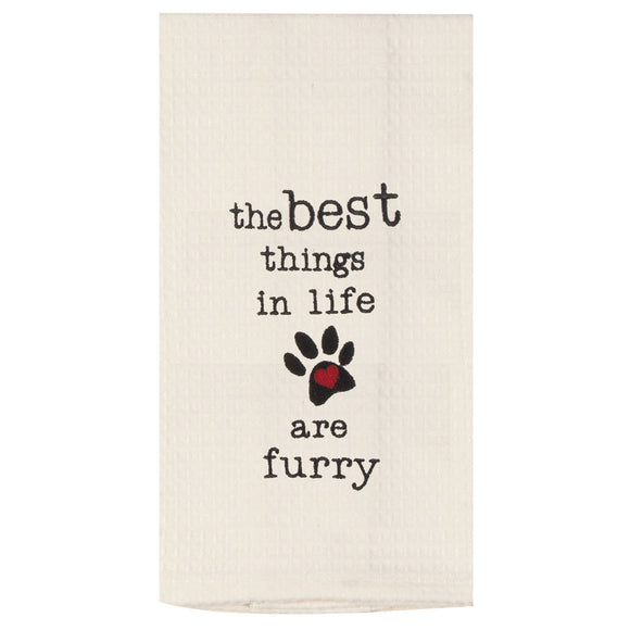 Best Things in Life are Furry - Embroidered Waffle Cotton Towel