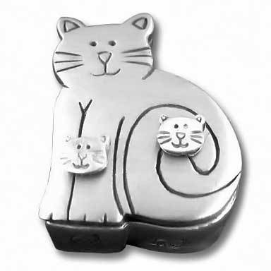 Pewter Cat Jewelry Box Set w/Cat Post Earrings, Pin & Necklace